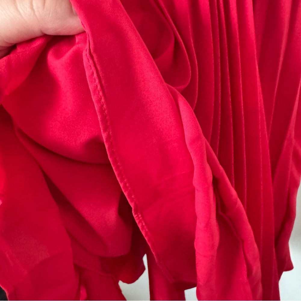 Nanette Lepore Red Smocked Pleated Dress Size 12 Mock Neck Evening Wedding - Picture 8 of 16
